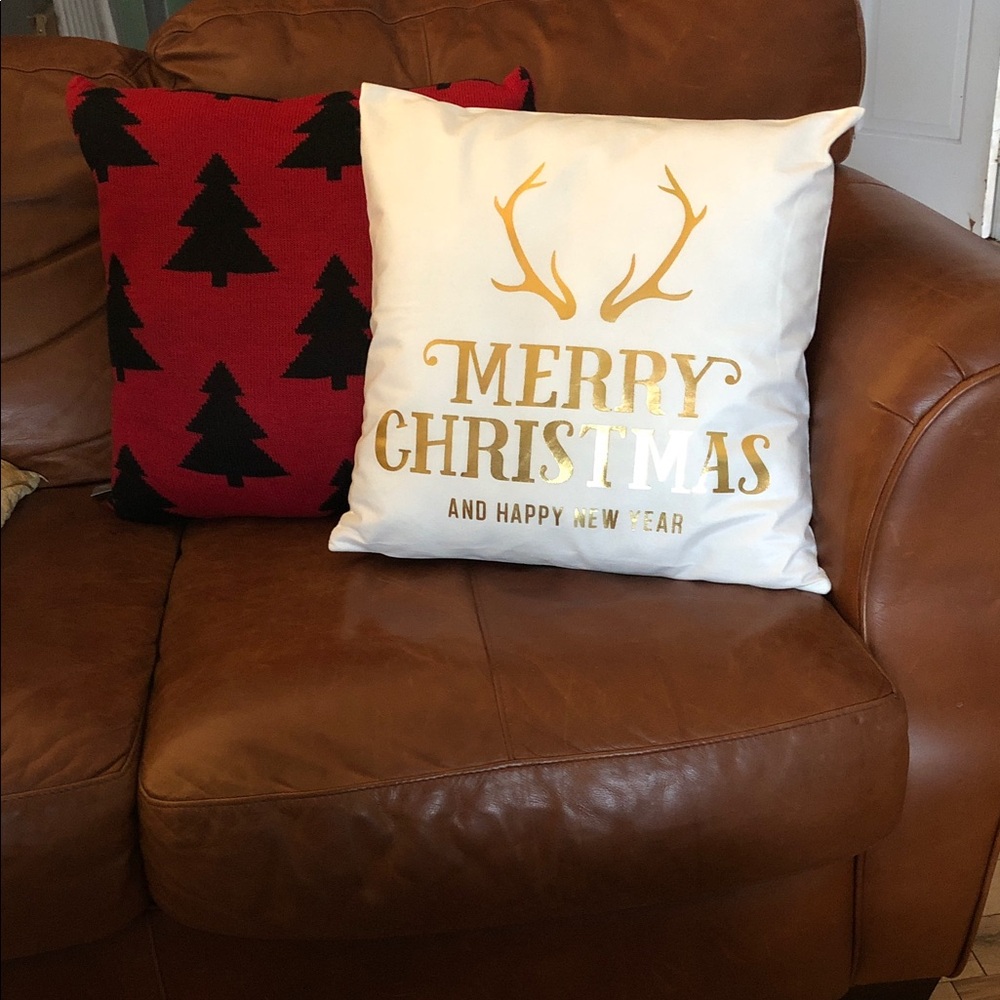 Gold and White Merry Christmas Pillow